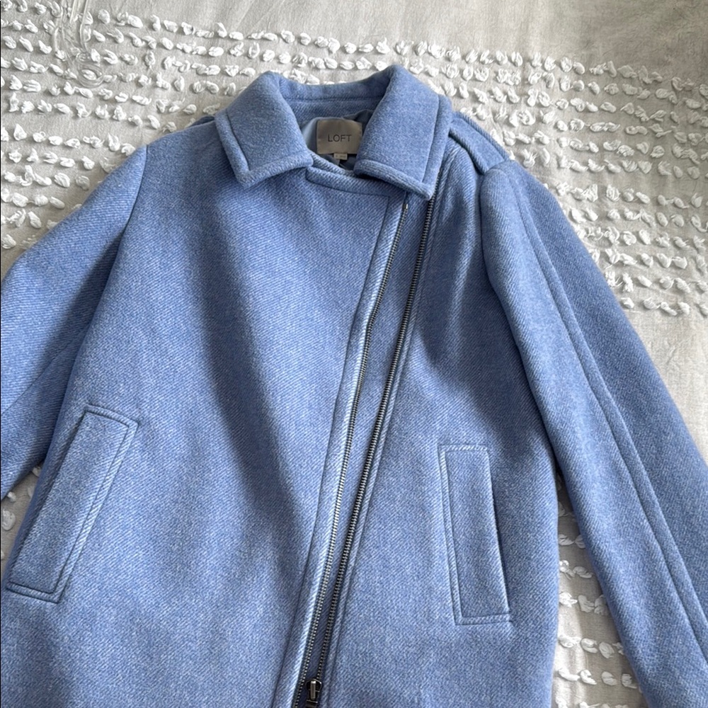 LOFT Soft Blue Asymmetrical Zip Coat